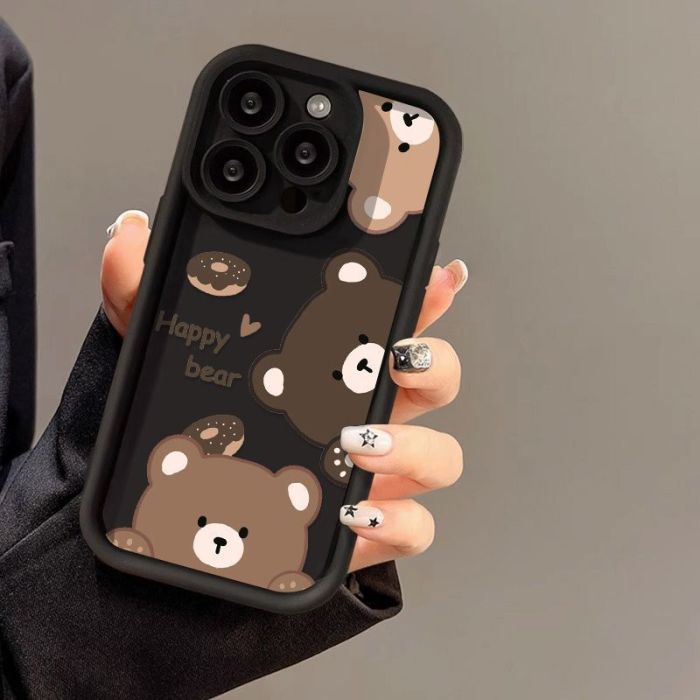 Cute Brown Bear Silicone Phone Case for iPhone XR 15/14 Pro Max/13/12/11/7/8 Full-Coverage Shockproof