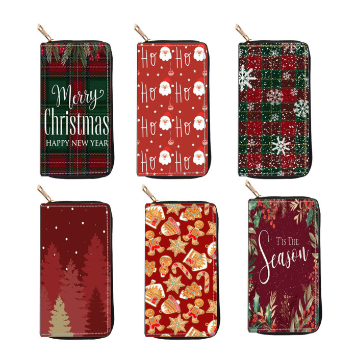 Christmas Snowflake Santa Claus Star Hat Print Wallet Card Holder with Casual Trendy