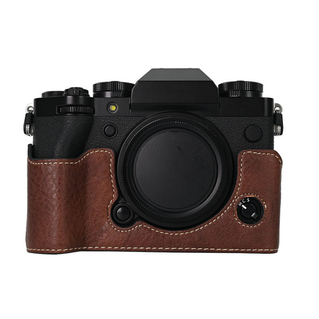 For Fujifilm XT5 Classic Version Lychee Pattern PU Base Camera Half Case Black Green