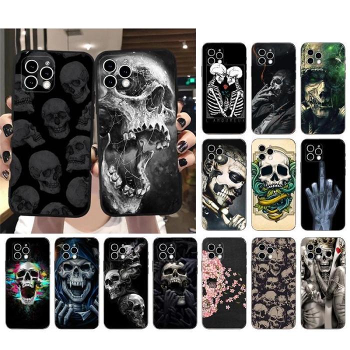 For iPhone 16 Pro Max 15 14 13 12 11 XR XS Phone Cover Skull Skeleton Cool Case Halloween