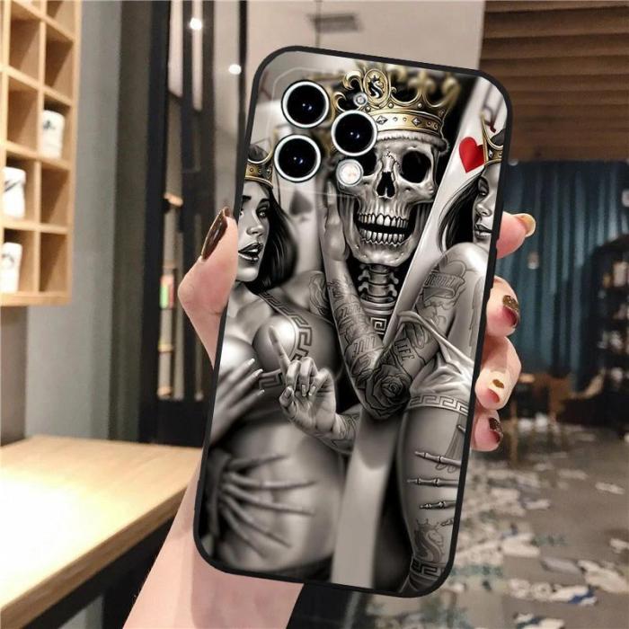 For iPhone 16 Pro Max 15 14 13 12 11 XR XS Phone Cover Skull Skeleton Cool Case Halloween