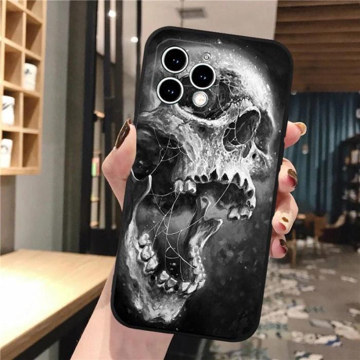 For iPhone 16 Pro Max 15 14 13 12 11 XR XS Phone Cover Skull Skeleton Cool Case Halloween