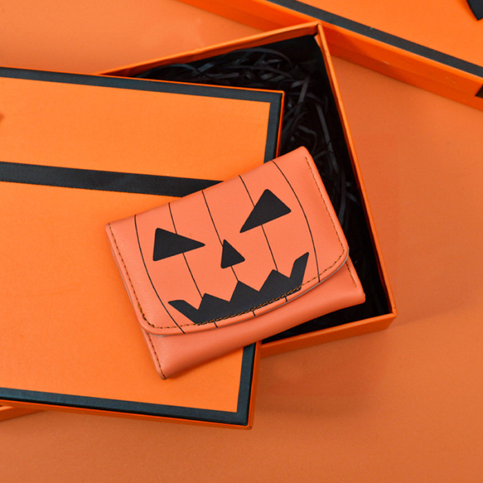Halloween Pumpkin Wallet Card Holder in Black Orange with Casual Trendy
