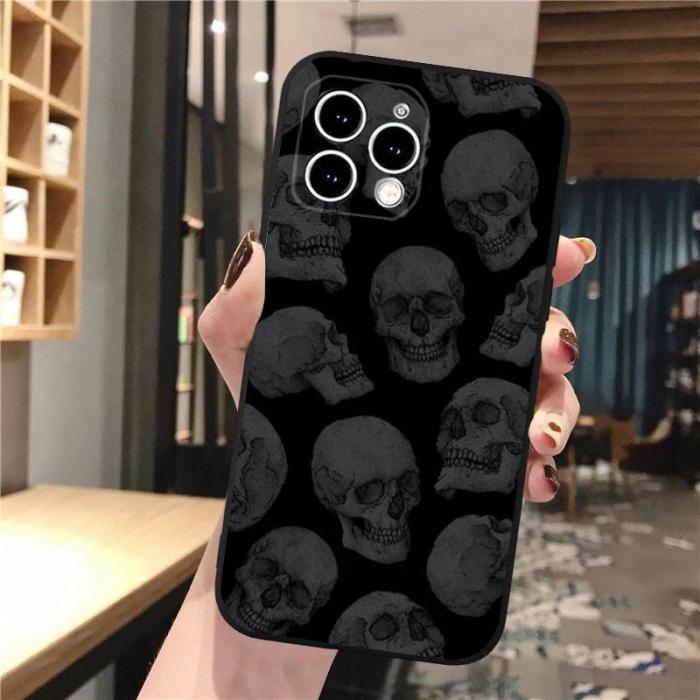 For iPhone 16 Pro Max 15 14 13 12 11 XR XS Phone Cover Skull Skeleton Cool Case Halloween