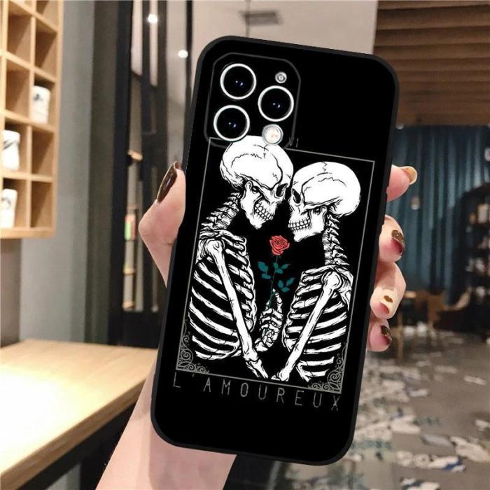For iPhone 16 Pro Max 15 14 13 12 11 XR XS Phone Cover Skull Skeleton Cool Case Halloween