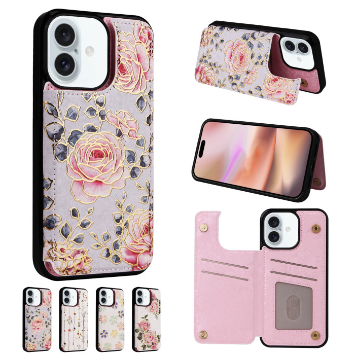 For Apple iPhone 16 15 14 13 12 Pro Max Wallet Leather Phone Case Fashion Case
