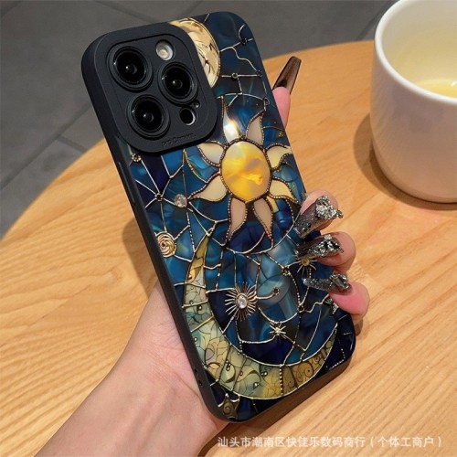For iPhone 16 Pro Max 15 14 13 12 11 8 7 XR XS Shockproof Cover Sun Moon Phone Case