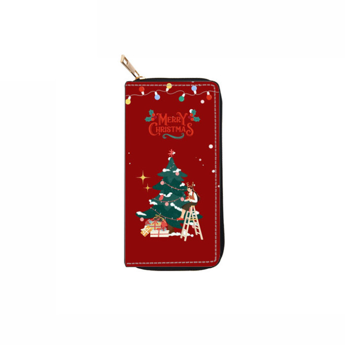 Christmas Christmas Tree Antler Snowman Genuine Leather Wallet Card Holder with Casual Trendy