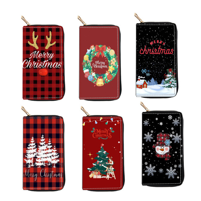 Christmas Christmas Tree Antler Snowman Genuine Leather Wallet Card Holder with Casual Trendy