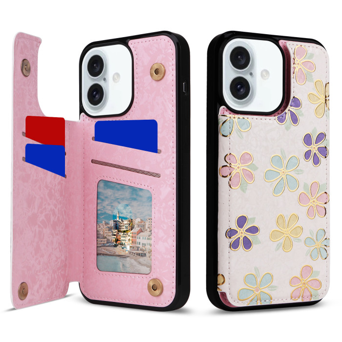 For Apple iPhone 16 15 14 13 12 Pro Max Wallet Leather Phone Case Fashion Case