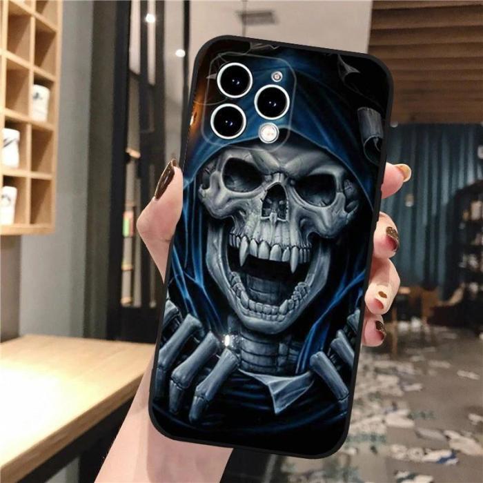 For iPhone 16 Pro Max 15 14 13 12 11 XR XS Phone Cover Skull Skeleton Cool Case Halloween