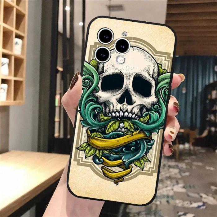 For iPhone 16 Pro Max 15 14 13 12 11 XR XS Phone Cover Skull Skeleton Cool Case Halloween