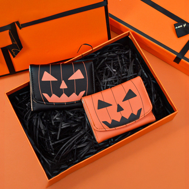 Halloween Pumpkin Wallet Card Holder in Black Orange with Casual Trendy