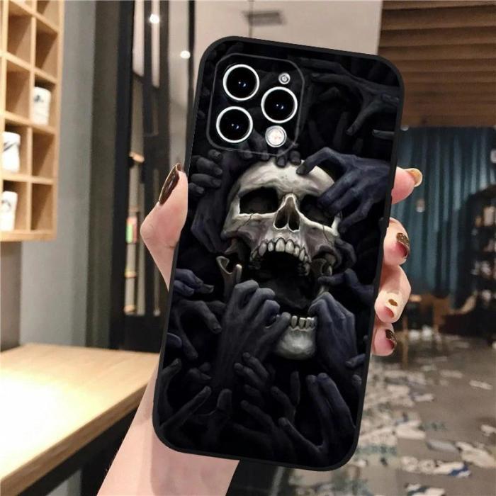 For iPhone 16 Pro Max 15 14 13 12 11 XR XS Phone Cover Skull Skeleton Cool Case Halloween