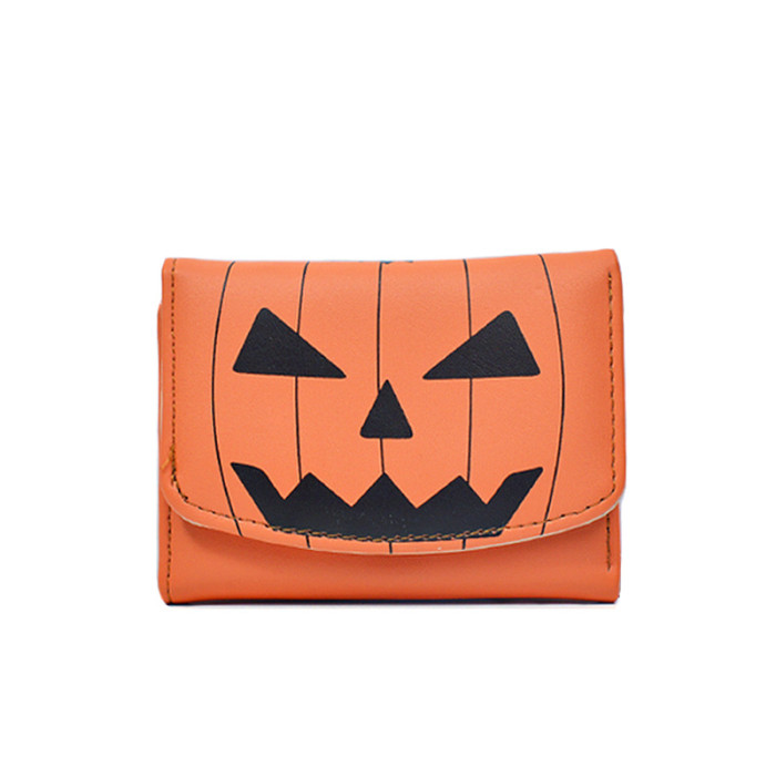 Halloween Pumpkin Wallet Card Holder in Black Orange with Casual Trendy