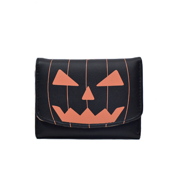 Halloween Pumpkin Wallet Card Holder in Black Orange with Casual Trendy