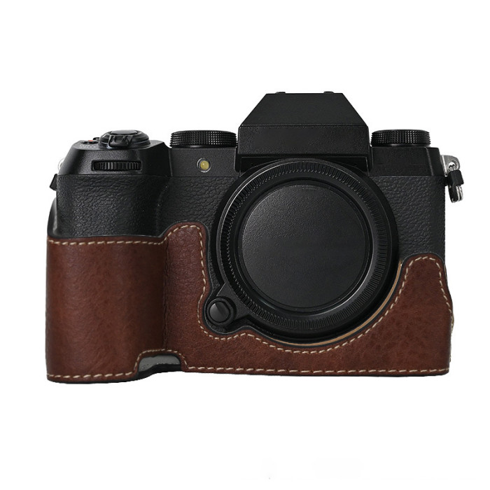 For Fujifilm XS20 Lychee Pattern PU Magnetic Base Camera Half Case Black Green