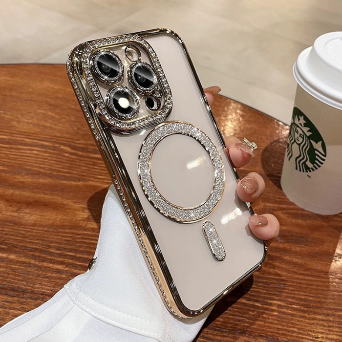  For iPhone 17 Air 17 16 Pro Max 15 14 13 12 11 w/Cover Protector Magnetic Clear Bling Glitter Phone Case