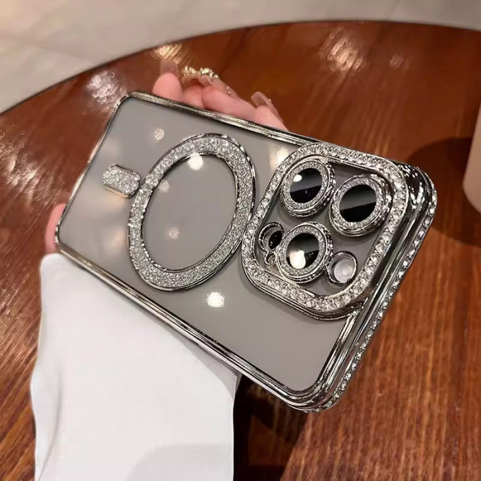  For iPhone 17 Air 17 16 Pro Max 15 14 13 12 11 w/Cover Protector Magnetic Clear Bling Glitter Phone Case