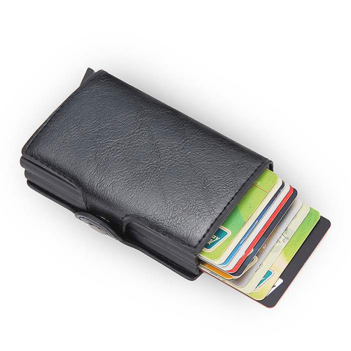 RFID Pop-Up Black Brown Leather Wallet Card Holder Business Casual Versatile