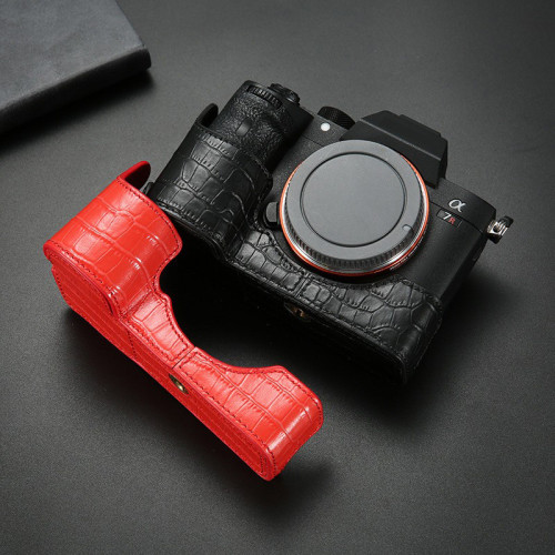 For  Sony A73 A7r3 A7m3 Leather Case Camera Cover Base bag shell black red