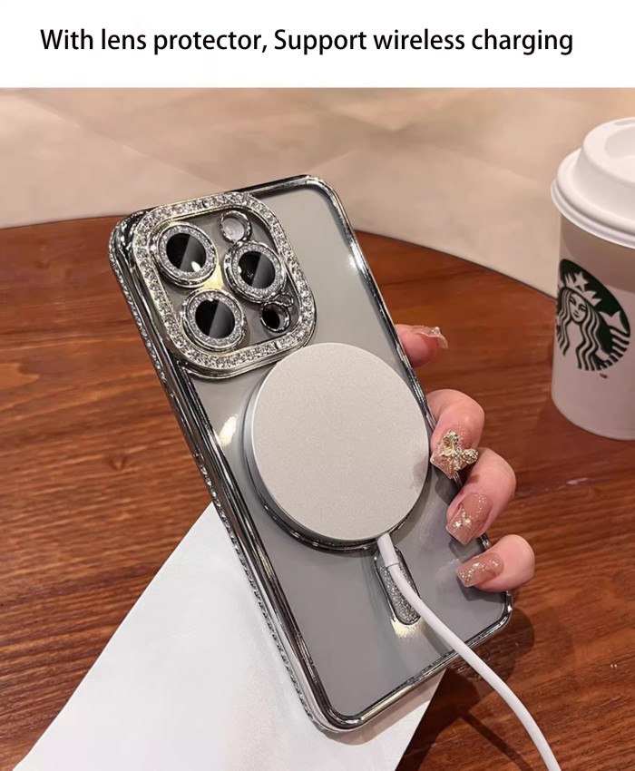  For iPhone 17 Air 17 16 Pro Max 15 14 13 12 11 w/Cover Protector Magnetic Clear Bling Glitter Phone Case