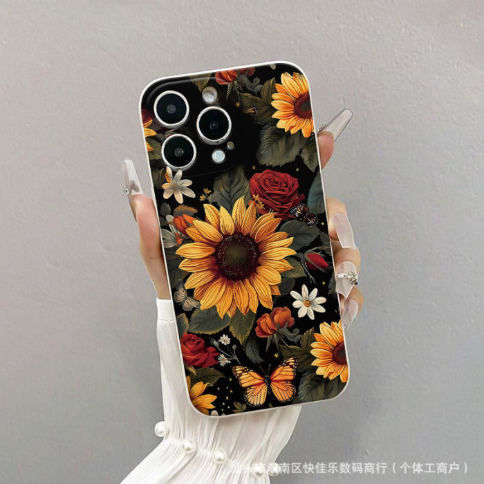 For iPhone 16 Pro Max 15 14 13 12 11 XR XS Phone Case Sunflower Shockproof Cover