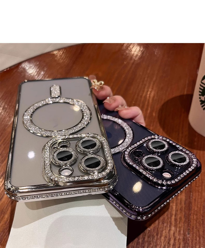  For iPhone 17 Air 17 16 Pro Max 15 14 13 12 11 w/Cover Protector Magnetic Clear Bling Glitter Phone Case