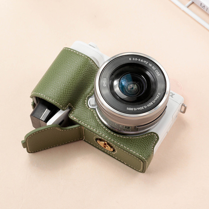 For Sony Zve10 Zve10l Camera Bag  Cover Mirrorless Base Leather Case black green
