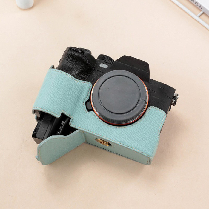 For Sony A7m4 A7s3 A1 Camera Bag Base Leather Case black gray blue green pink