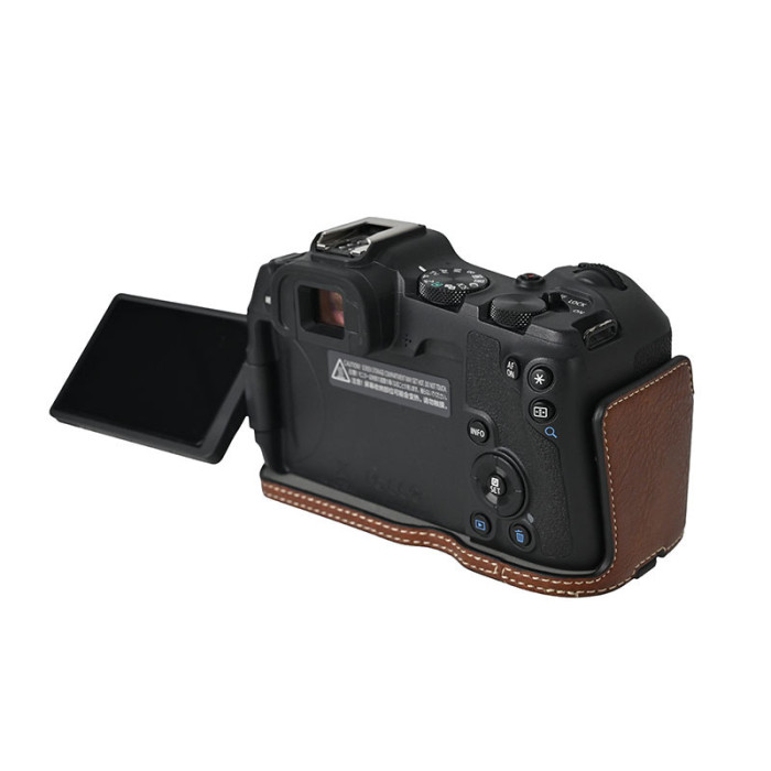 For Canon R8 Lychee Pattern PU Magnetic Base Coffee Green  Black