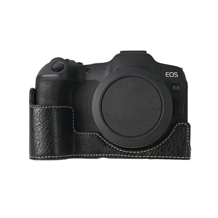 For Canon R8 Lychee Pattern PU Magnetic Base Coffee Green  Black