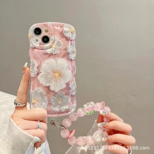 For iPhone 16 Pro Max 15 14 13 12 11 8 XR XS Shockproof Flower Bracket Phone Bracelet Case 