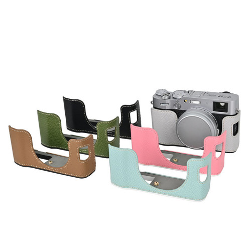 For Fujifilm X100VI Palm Pattern PU Windowed Camera Case Black Green Pink