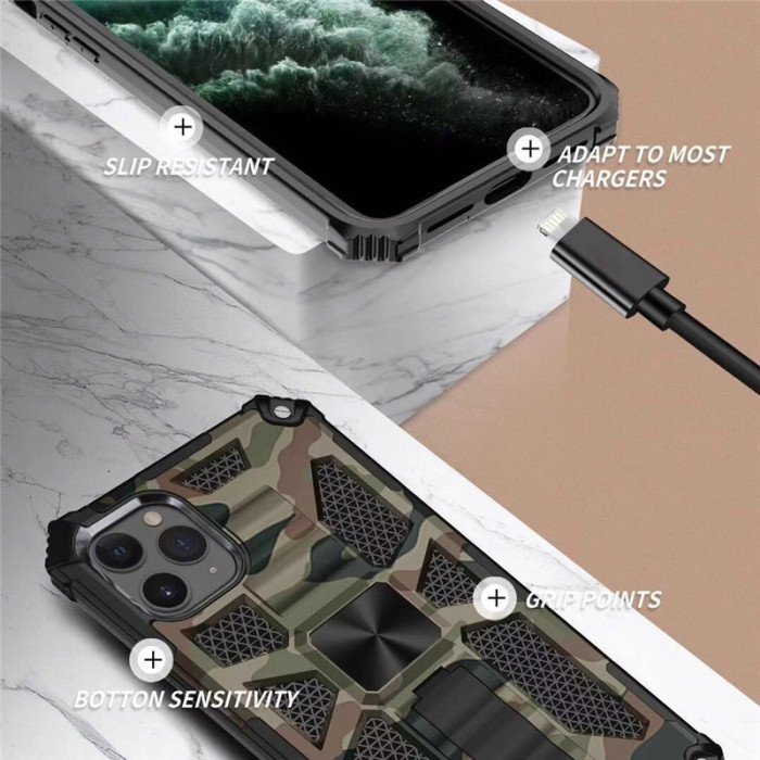 For iPhone 16 Pro Max 15 14 13 12 11 XR XS 7 8  Phone Cover Magnetic Bracket Camouflage Case