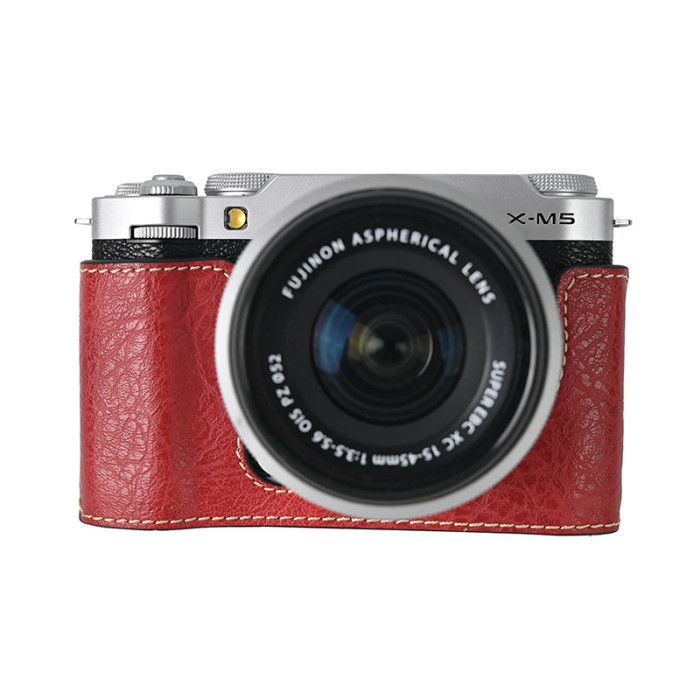 For Fujifilm X-M5 Lychee Pattern PU Magnetic Base Business Casual Versatile Trendy Black Green
