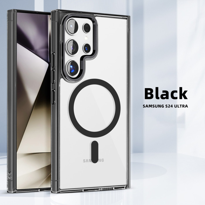For Samsung Galaxy S25 Ultra S24 S23FE A55 Phone Cover Magnetic Transparent Case