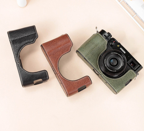 For Fuji X100v Camera Cover Leather Case Bag camera Base black green coffer