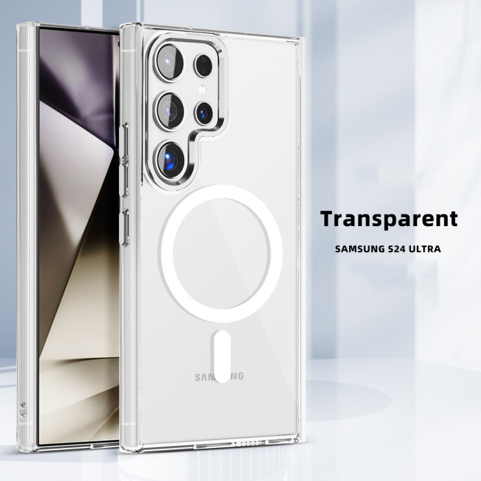For Samsung Galaxy S25 Ultra S24 S23FE A55 Phone Cover Magnetic Transparent Case