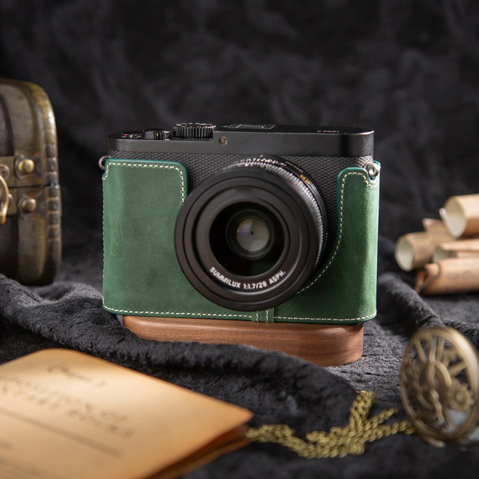 For Leica Q Leather Case Leather Base Camera Bag First Layer green blue black