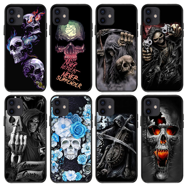 For iPhone 16 Pro Max 15 14 13 12 11 7 8 XR XS Phone Cover Trendy Halloween Skull