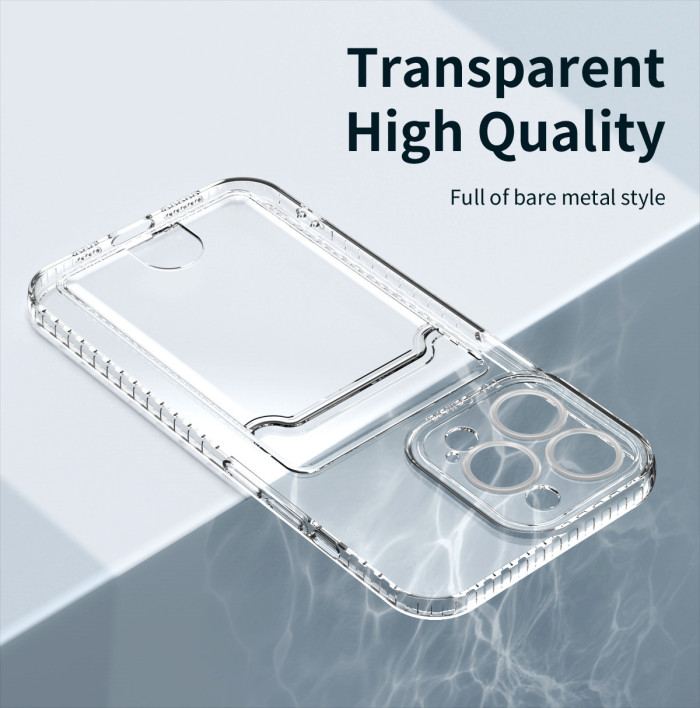 For iPhone 17 air 17 16 15 Pro Max 14 13 12 11 XR XS 7 8 Transparent Card Holder Phone Case 