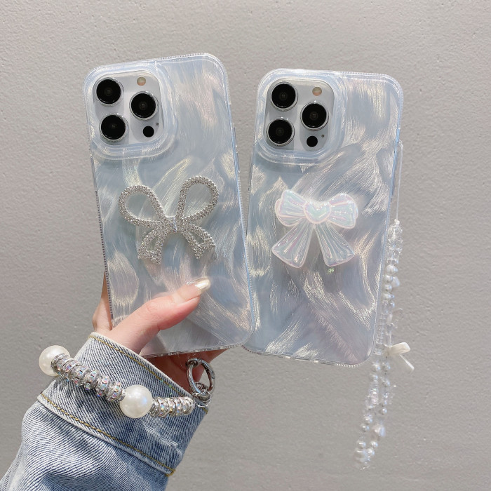 For iPhone 16 15 14 Pro Max Plus 13 11 12 XS XR Cover W/Lanyard Bow Phone Case 