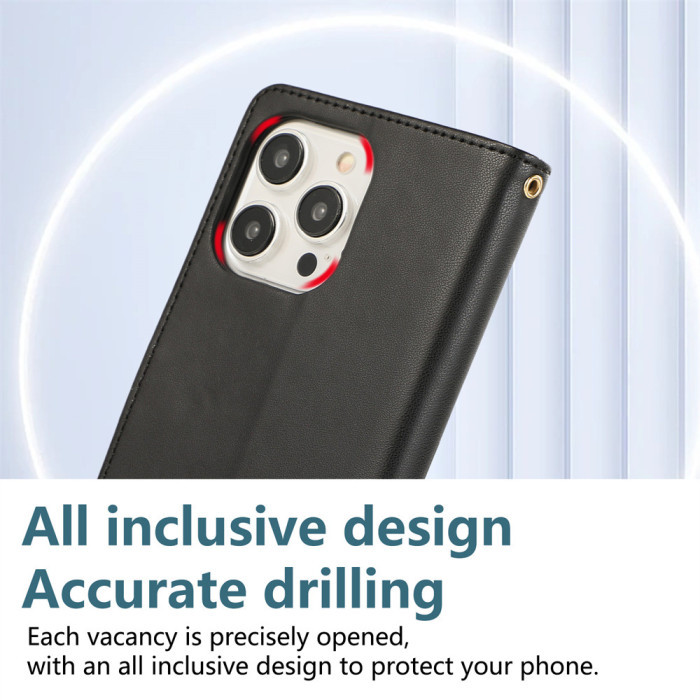 For Apple iPhone 16 Pro Max 15 14 13 12 11 XR XS 7 8 Classic Leather Wallet Phone Case Long rope+short rope