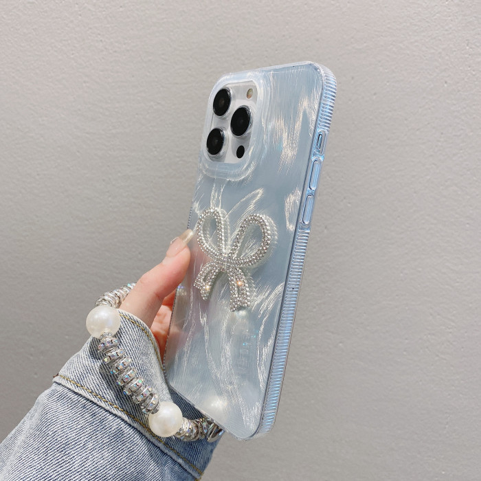 For iPhone 16 15 14 Pro Max Plus 13 11 12 XS XR Cover W/Lanyard Bow Phone Case 