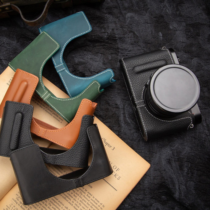 For Leica Q Leather Case Leather Base Camera Bag First Layer green blue black