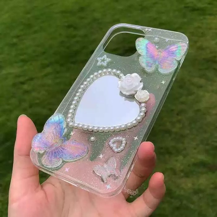 For iPhone 17 Air 17 16 Pro Max 15 14 13 12 11 7 8  XR XS Phone Case Hear Love Mirror Cover