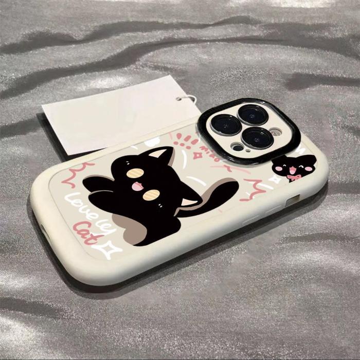 For iPhone 16 Pro Max 15 14 13 12 11 XR XS 7 8 Phone Cover Cute Cat Frosted Case