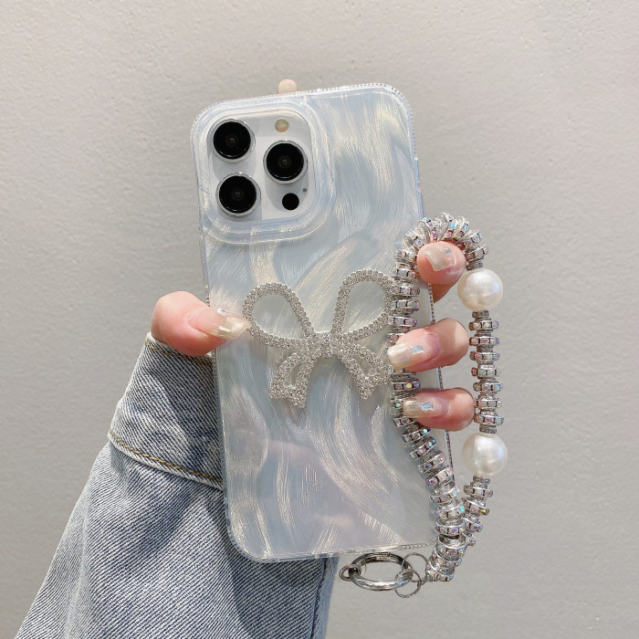 For iPhone 16 15 14 Pro Max Plus 13 11 12 XS XR Cover W/Lanyard Bow Phone Case 