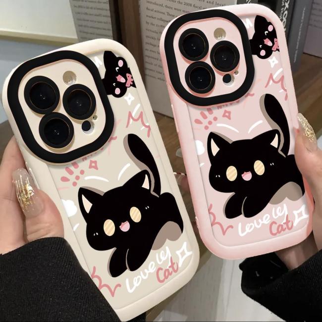 For iPhone 16 Pro Max 15 14 13 12 11 XR XS 7 8 Phone Cover Cute Cat Frosted Case